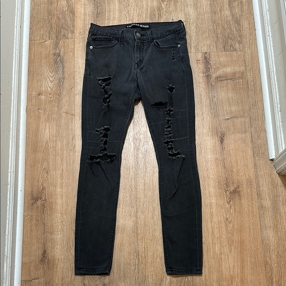 EXPRESS | Washed Black Distressed Skinny Jeans - Picture 1 of 3